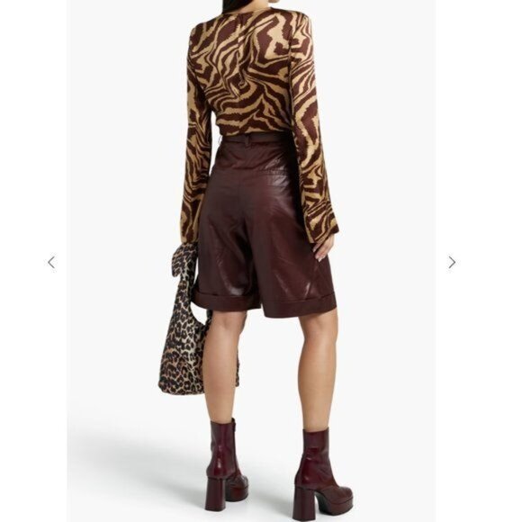 GANNI Cutout tiger-print silk-blend satin blouse Size US 4 EU 36 - Picture 3 of 12